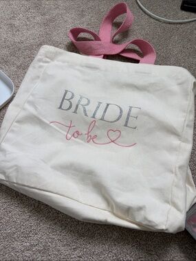 Bride To Be Canvas Tote Bag with Pink Handles